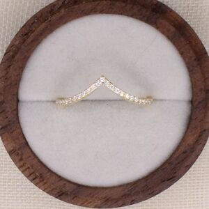 Yellow Gold Moissanite 925 Sterling Silver V Ring